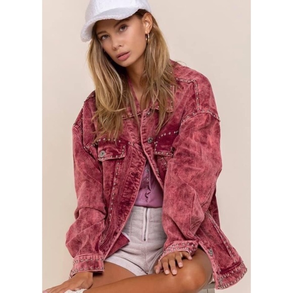 POL Jackets & Blazers - POL Wine Studded Corduroy Jacket